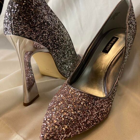 Nine-west Silver and Pink Glitter Heels - Picture 1 of 5